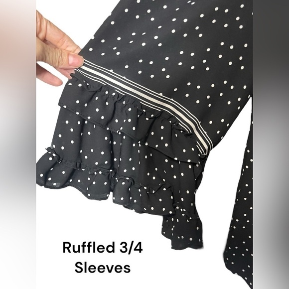 Max Studio London Womens Printed Tunic Blouse Blacl and White Polka Dots Large - Picture 8 of 16